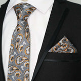 Paisley Floral Jacquard Brown Orange Necktie Hanky Sets
