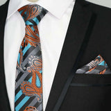 Paisley Floral Jacquard Brown Orange Necktie Hanky Sets
