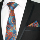 Paisley Floral Jacquard Brown Orange Necktie Hanky Sets
