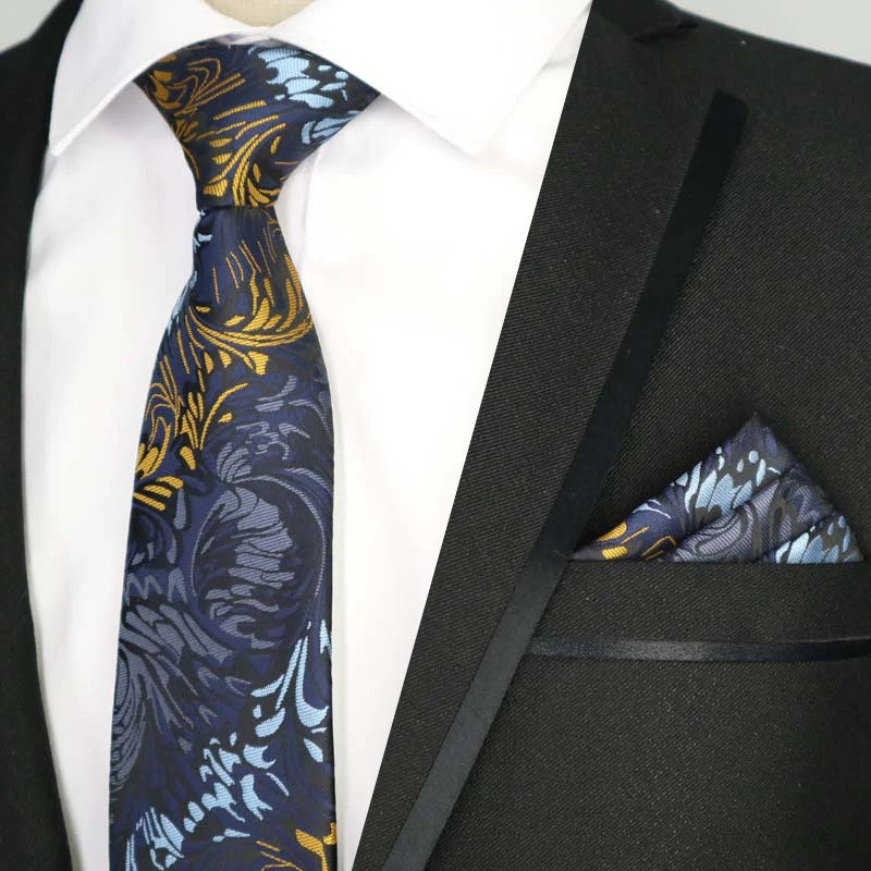 Paisley Floral Jacquard Brown Orange Necktie Hanky Sets