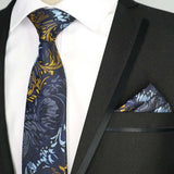 Paisley Floral Jacquard Brown Orange Necktie Hanky Sets