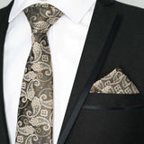 Paisley Floral Jacquard Brown Orange Necktie Hanky Sets