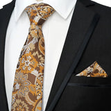 Paisley Floral Jacquard Brown Orange Necktie Hanky Sets
