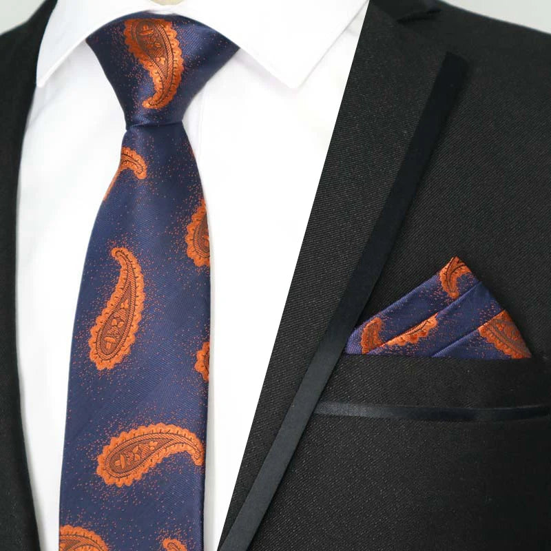 Paisley Floral Jacquard Brown Orange Necktie Hanky Sets