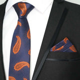 Paisley Floral Jacquard Brown Orange Necktie Hanky Sets