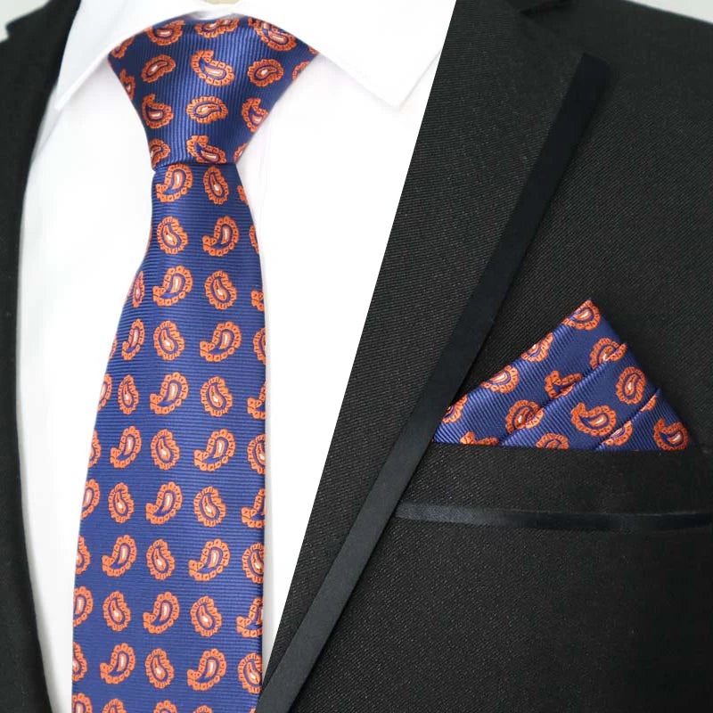 Paisley Floral Jacquard Brown Orange Necktie Hanky Sets