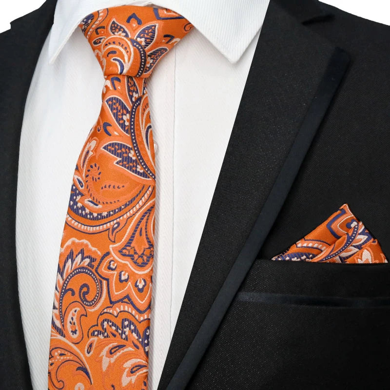 Paisley Floral Jacquard Brown Orange Necktie Hanky Sets