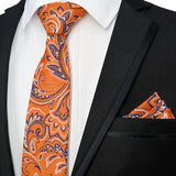 Paisley Floral Jacquard Brown Orange Necktie Hanky Sets