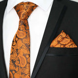 Paisley Floral Jacquard Brown Orange Necktie Hanky Sets