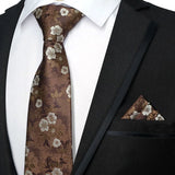 Paisley Floral Jacquard Brown Orange Necktie Hanky Sets