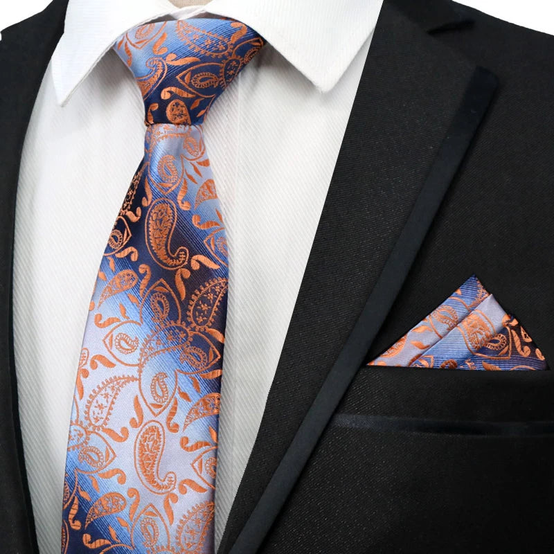 Paisley Floral Jacquard Brown Orange Necktie Hanky Sets