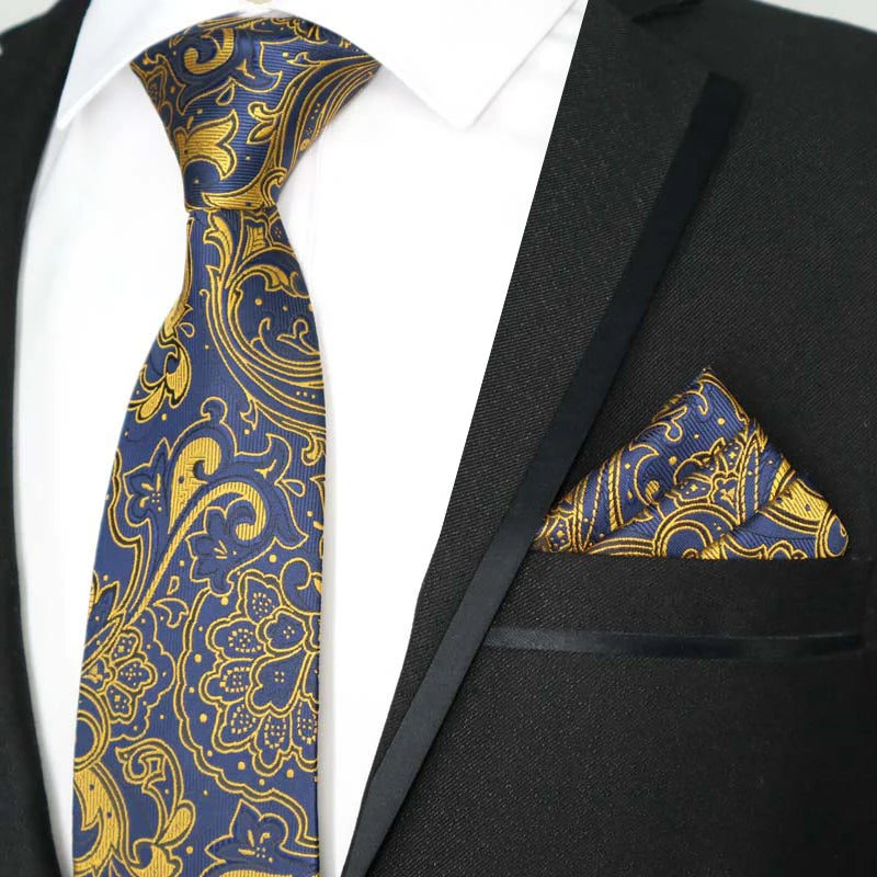 Paisley Floral Jacquard Brown Orange Necktie Hanky Sets