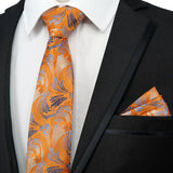 Paisley Floral Jacquard Brown Orange Necktie Hanky Sets