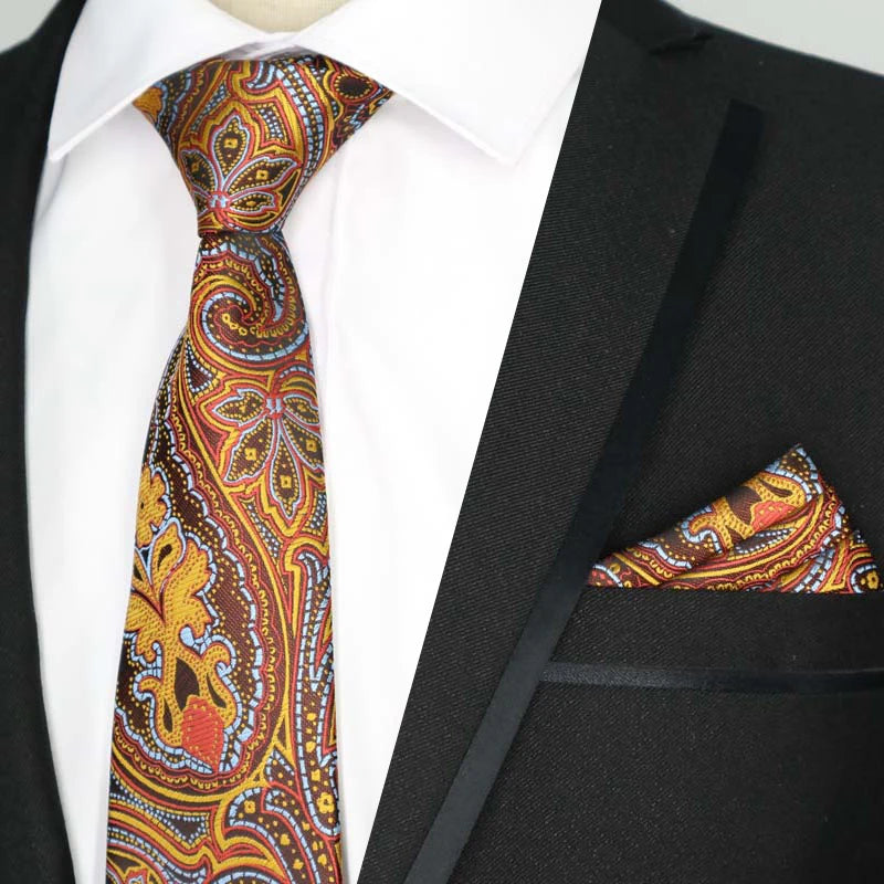 Paisley Floral Jacquard Brown Orange Necktie Hanky Sets
