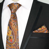 Paisley Floral Jacquard Brown Orange Necktie Hanky Sets