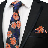 Paisley Floral Jacquard Brown Orange Necktie Hanky Sets