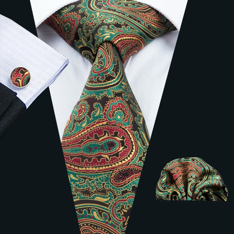 Brown Paisley Gravata Handkerchief Silk Ties