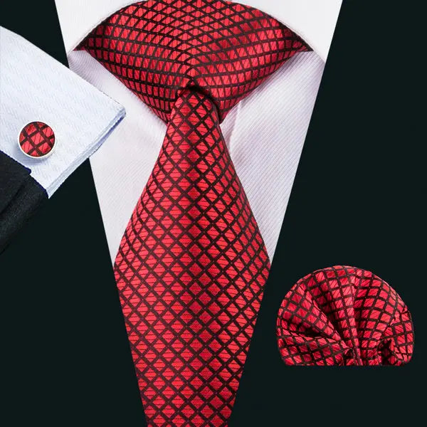 Red Paisley Gravata Handkerchief Silk Ties