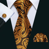 Gold Paisley Gravata Handkerchief Silk Ties