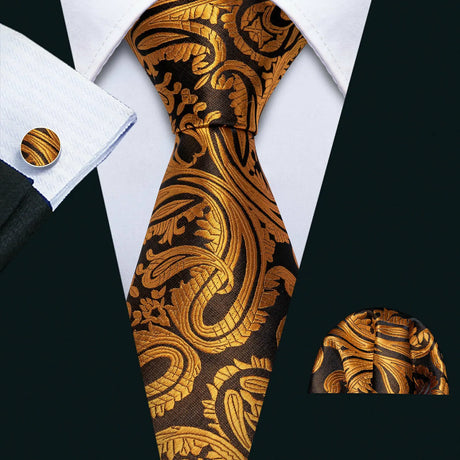 Gold Paisley Gravata Handkerchief Silk Ties