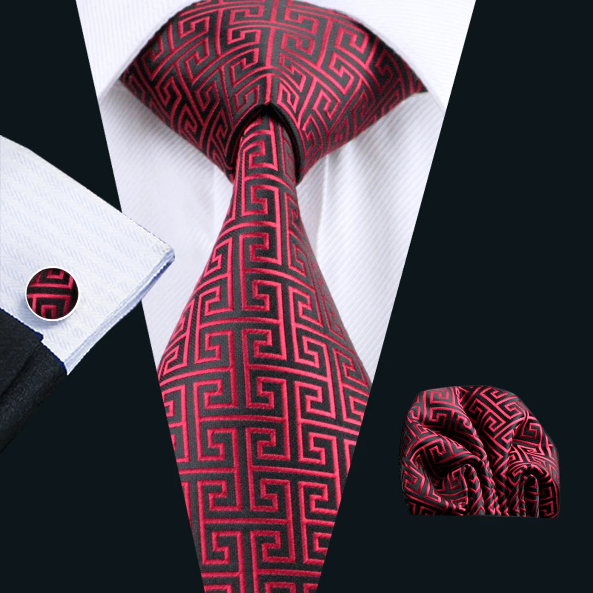 Red Paisley Gravata Handkerchief Silk Ties