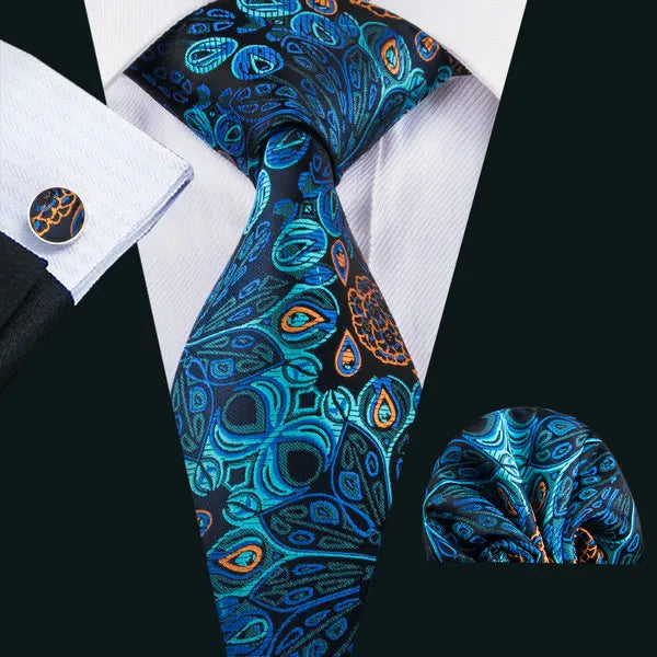 Blue Paisley Gravata Handkerchief Silk Ties