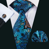 Blue Paisley Gravata Handkerchief Silk Ties