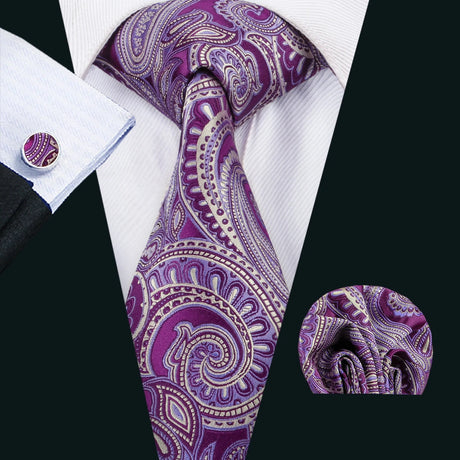 Purple Paisley Gravata Handkerchief Silk Ties