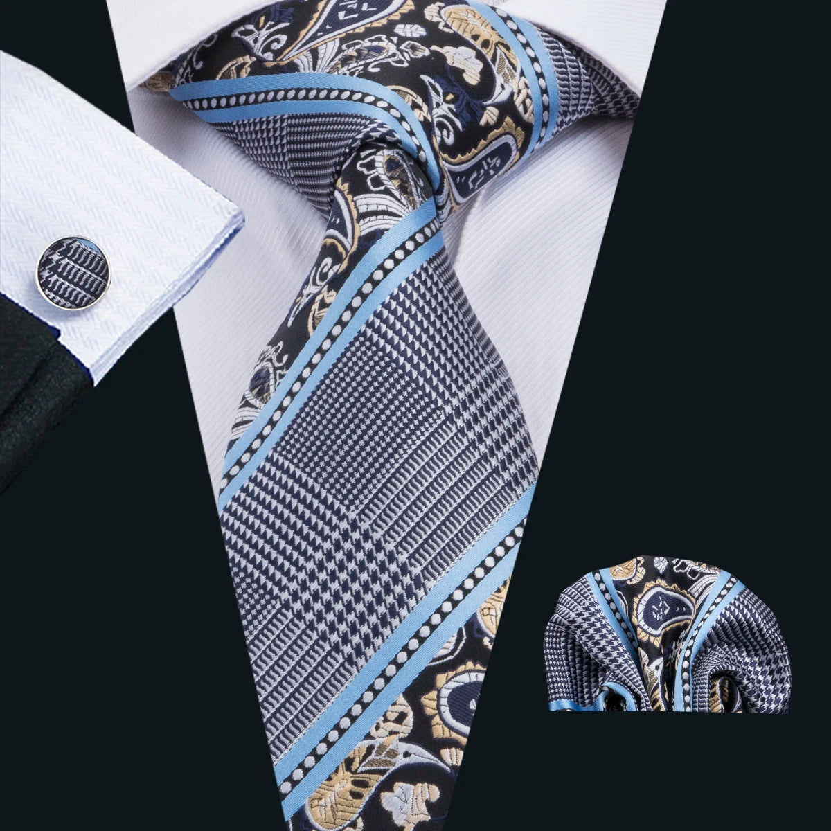 Gray Paisley Gravata Handkerchief Silk Ties