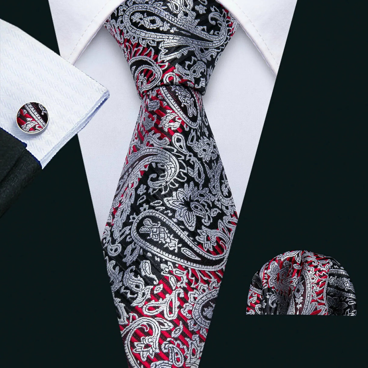 Silver Paisley Gravata Handkerchief Silk Ties