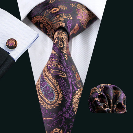 Purple Paisley Gravata Handkerchief Silk Ties
