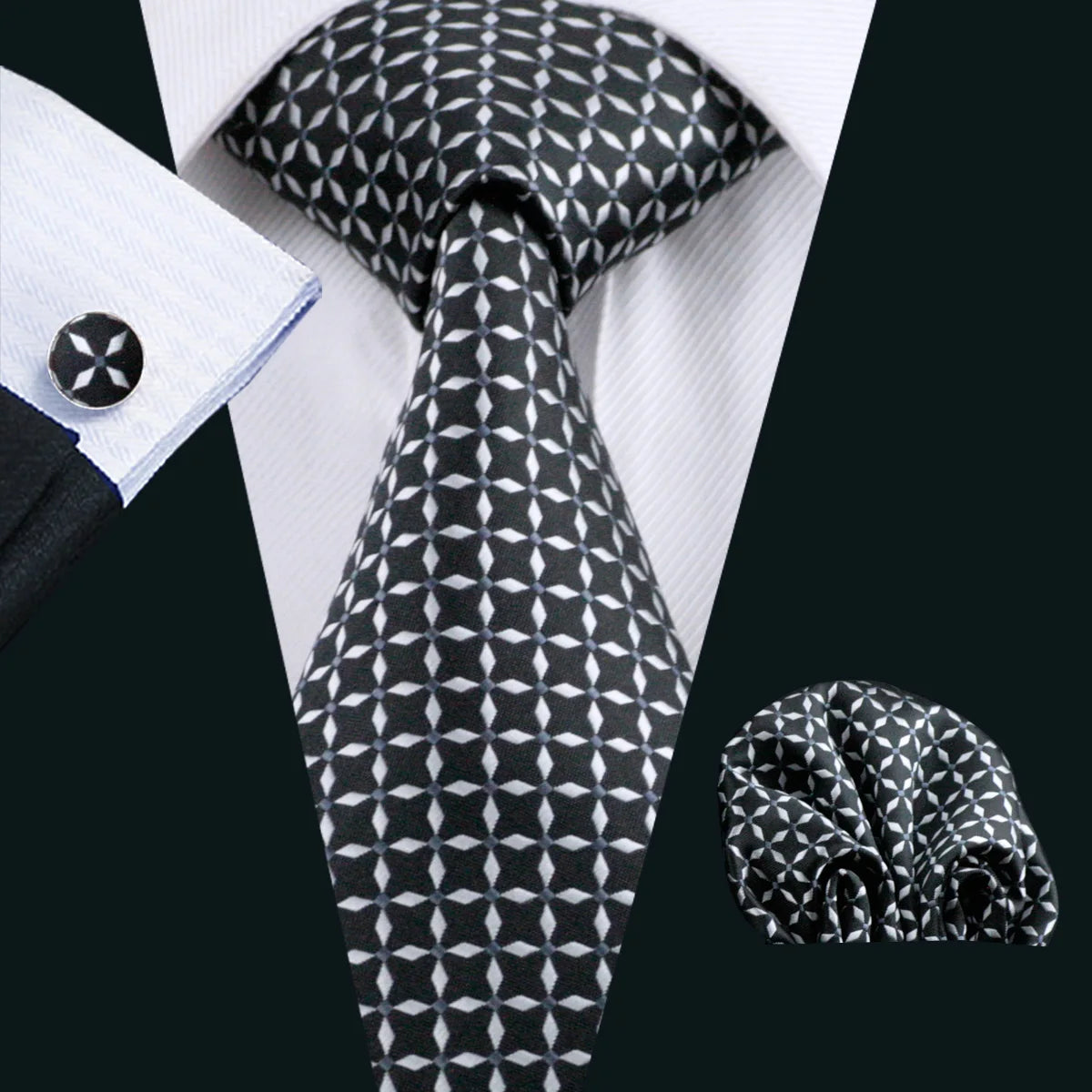 Black Paisley Gravata Handkerchief Silk Ties