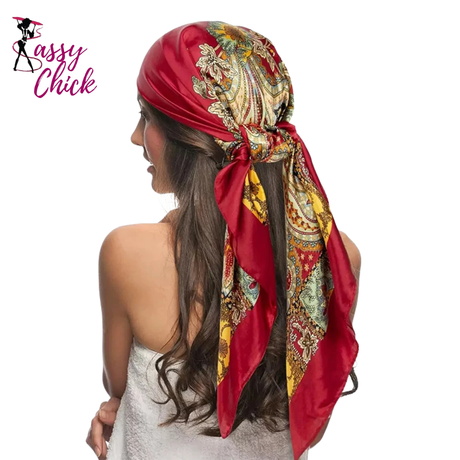 Paisley Shawl Head Scarf Satin Square Scarves Hair Bandana Sassy Chick Logo