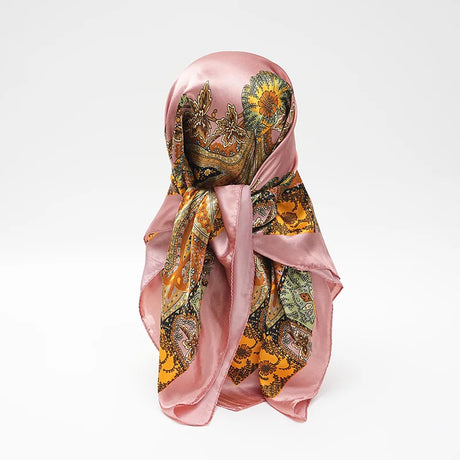 Pink Paisley Shawl Head Scarf Satin Square Scarves Hair Bandana