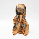 Gold Paisley Shawl Head Scarf Satin Square Scarves Hair Bandana
