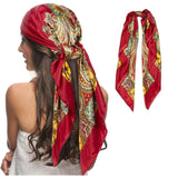 Red Paisley Shawl Head Scarf Satin Square Scarves Hair Bandana