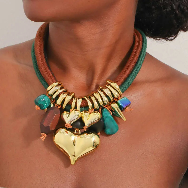 Model Using Party Beaded Hearts Pendant Necklace