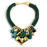 Green Party Beaded Hearts Pendant Necklace