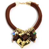 brown Party Beaded Hearts Pendant Necklace