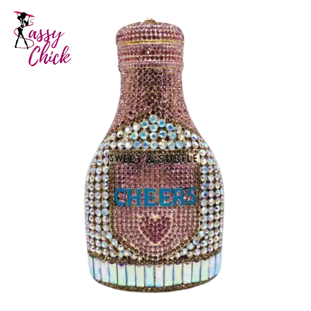 Party Cheers Bottle Gems Evening Bridal Crystal Clutch Purse Sassy Chick Logo