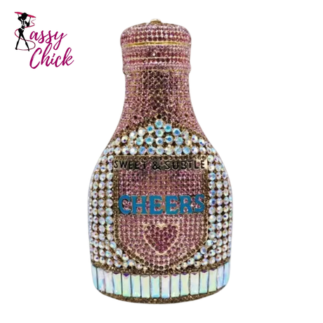 Party Cheers Bottle Gems Evening Bridal Crystal Clutch Purse Sassy Chick Logo