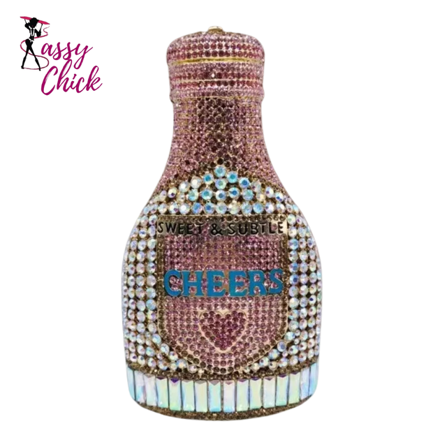Party Cheers Bottle Gems Evening Bridal Crystal Clutch Purse Sassy Chick Logo