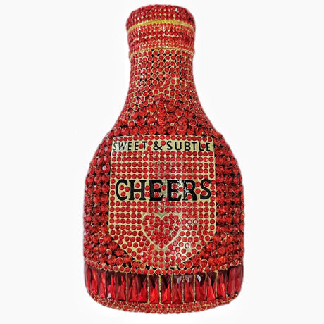 Red Party Cheers Bottle Gems Evening Bridal Crystal Clutch Purse