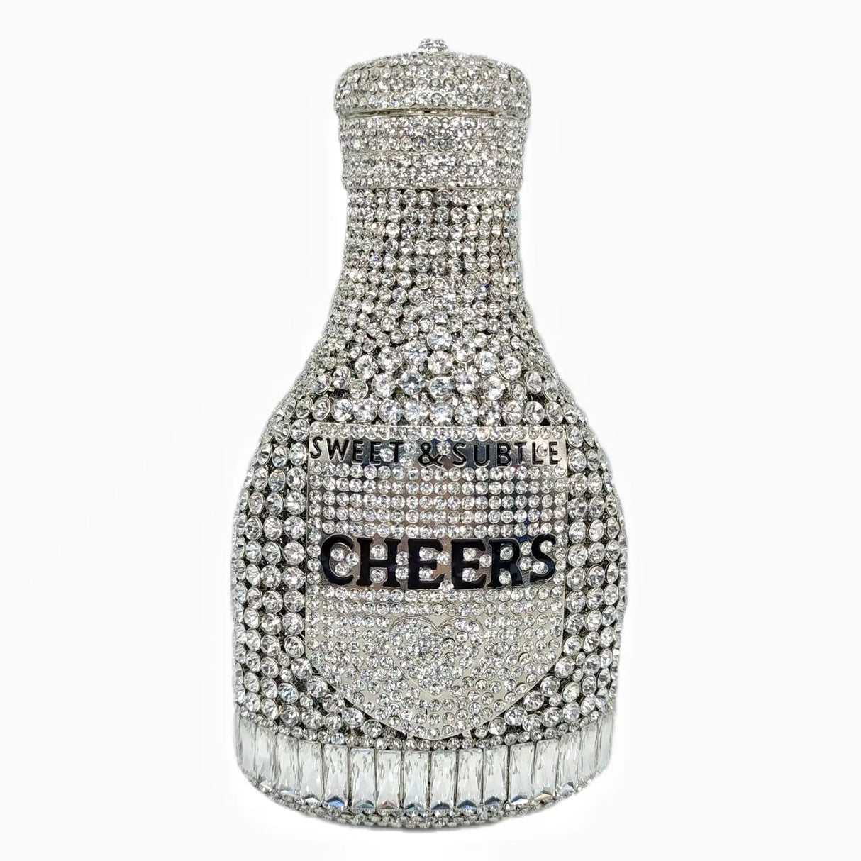 Silver Party Cheers Bottle Gems Evening Bridal Crystal Clutch Purse