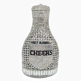 Silver Party Cheers Bottle Gems Evening Bridal Crystal Clutch Purse