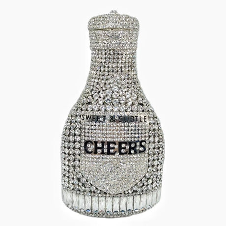 Silver Party Cheers Bottle Gems Evening Bridal Crystal Clutch Purse