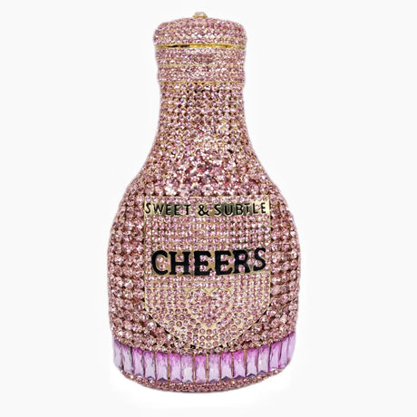 Pink Party Cheers Bottle Gems Evening Bridal Crystal Clutch Purse