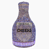 Purple Party Cheers Bottle Gems Evening Bridal Crystal Clutch Purse