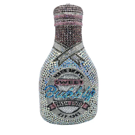 Silver Party Cheers Bottle Gems Evening Bridal Crystal Clutch Purse