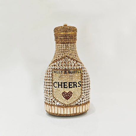 Gold Party Cheers Bottle Gems Evening Bridal Crystal Clutch Purse